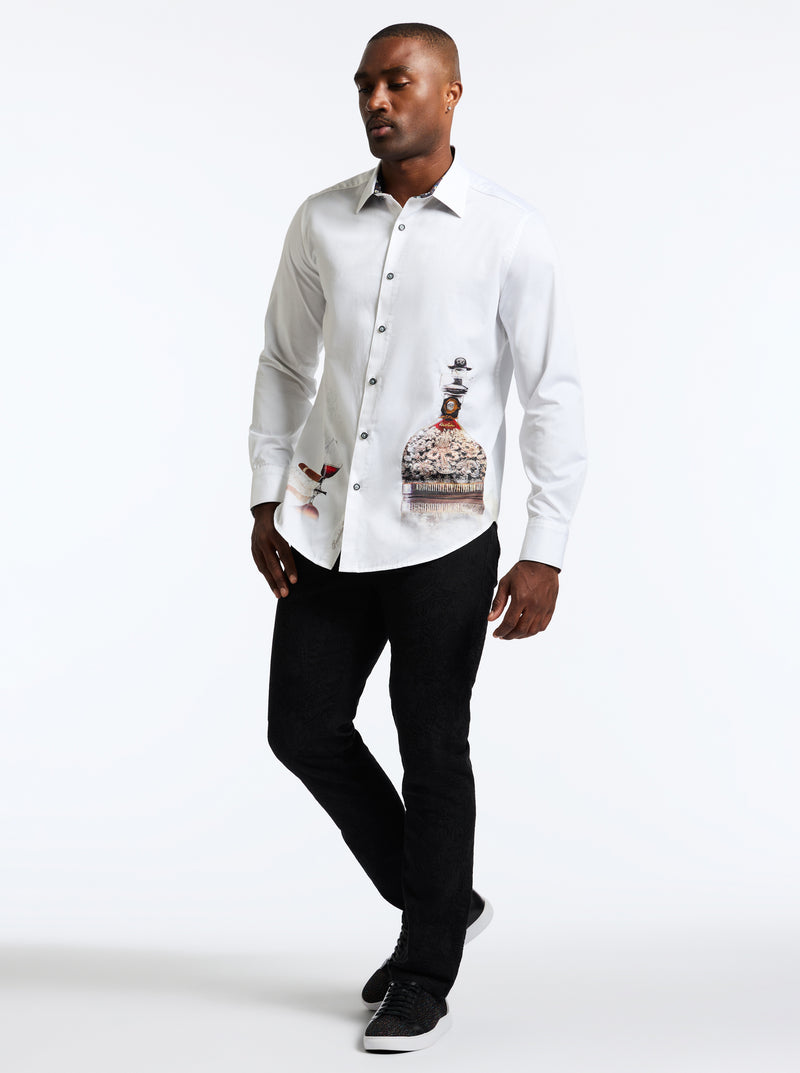 COGNAC LONG SLEEVE BUTTON DOWN SHIRT