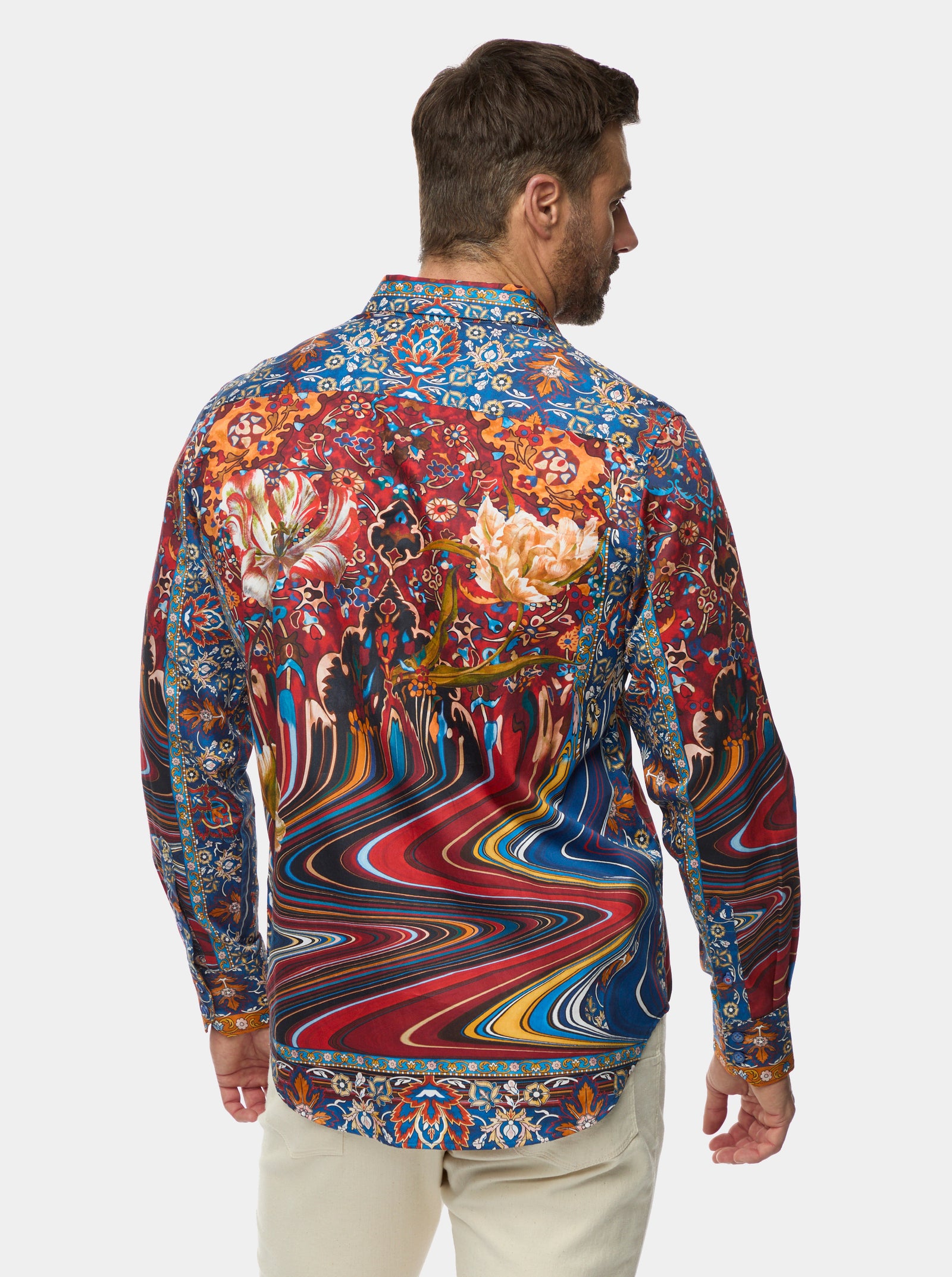 Robert Graham Calabasas Multi Color Print Long Sleeve Linen Embroidered NWT Med high quality