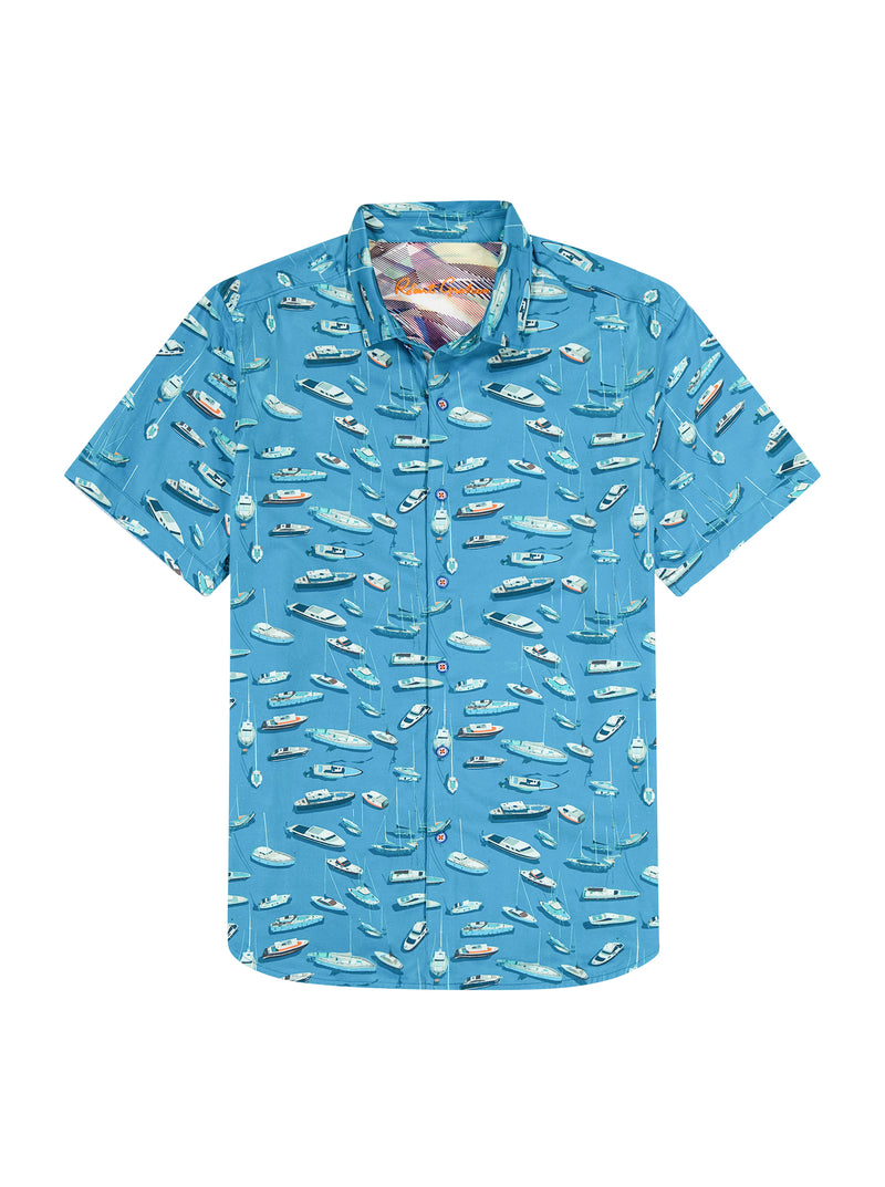 BOAT MARINA SHORT SLEEVE BUTTON DOWN KNIT SHIRT