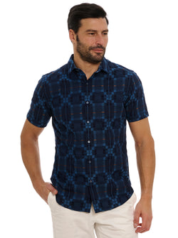 AIZOME SHORT SLEEVE BUTTON DOWN SHIRT