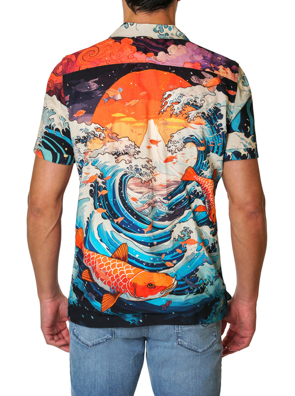 RIDE THE WAVE SHORT SLEEVE BUTTON DOWN SHIRT
