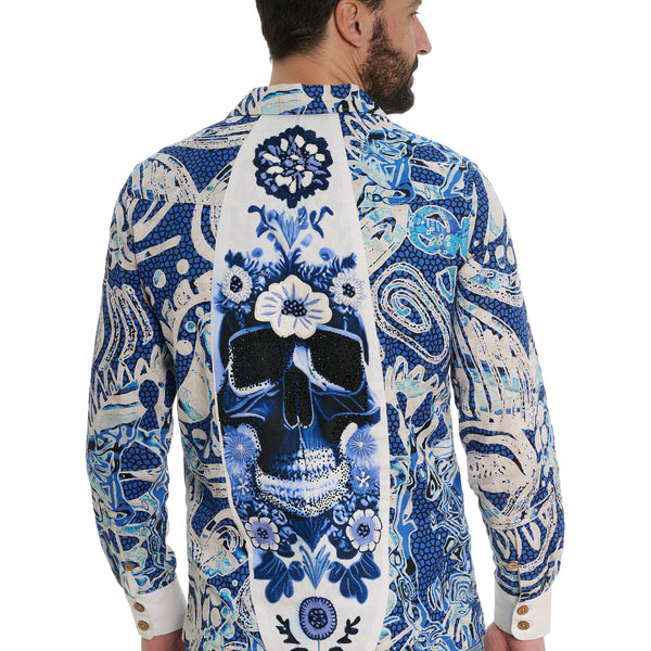 Robert Graham SKULL LONG SLEEVE SHIRT- high quality heavy weave $148.00 tags HARD TO FIND SHI