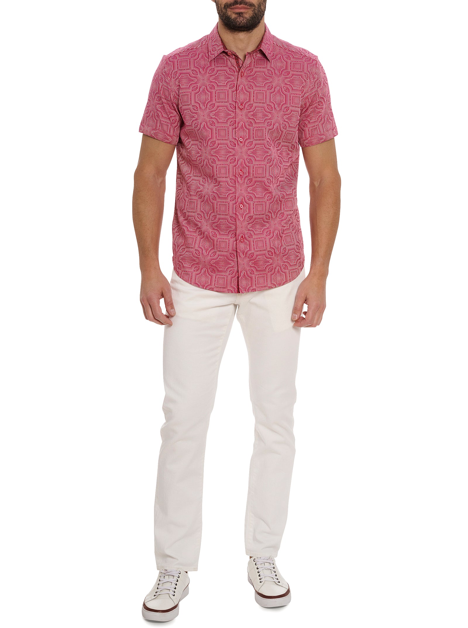 Robert Graham Red and White Gingham Tailored on sale Fit Short Sleeve Button Down Shirt