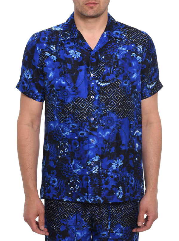 LIMITED EDITION BLUE UNIVERSE SHORT SLEEVE BUTTON DOWN SHIRT